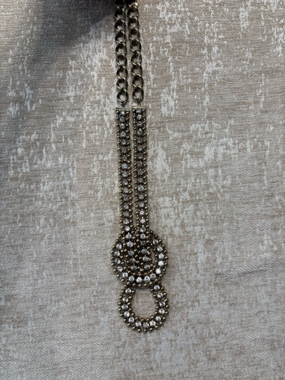 Vintage Rhinestone Ball Chain Knotted Statement Necklace Lariat Modern Glam Gold